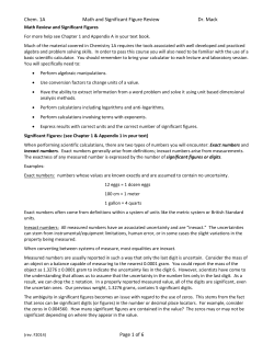Chem. 1A Math and Significant Figure Review Dr. Mack Page 1 of 6