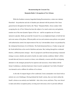 Reconstructing the Crescent City: Benjamin Butler`s Occupation of