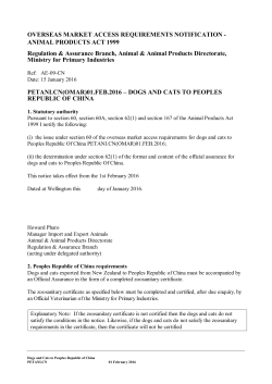 Dogs and cats to Peoples Republic of China - Overseas