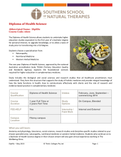 Diploma of Health Science - Southern School of Natural Therapies