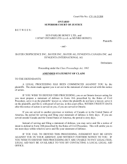 Amended Statement of Claim - Ontario Beekeepers` Association
