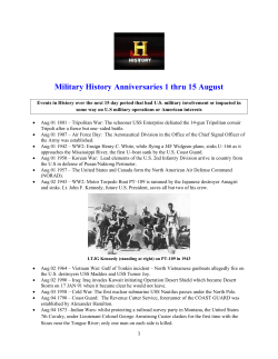 Military History Anniversaries 1 thru 15 August