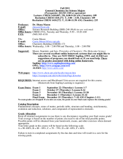 Lecture: CHEM 1410.007: TR, 8:00-9:20 AM