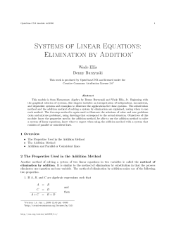 Systems of Linear Equations: Elimination by Addition