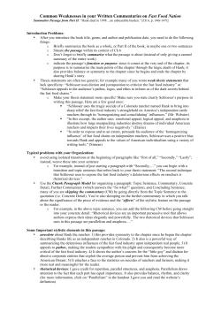 Common Weaknesses in your Written Commentaries on Fast Food