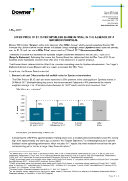 offer price of $1.15 per spotless share is final, in the