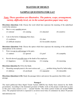 MASTER OF DESIGN SAMPLE QUESTIONS FOR GAT Note: These