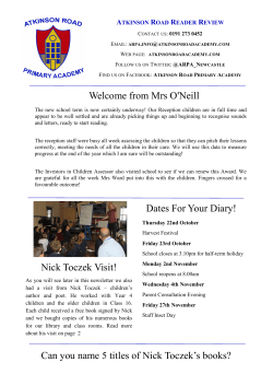 Nick Toczek Visit! Welcome from Mrs O`Neill Dates For Your Diary