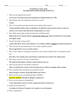 Ind Rev through WWI Study Guide