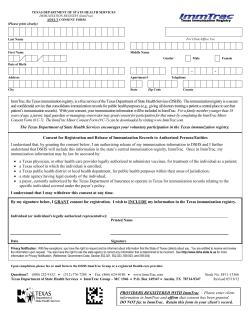 ImmTrac Registration and Consent Form for Adults Over 18