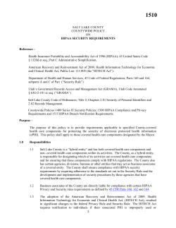 1 SALT LAKE COUNTY COUNTYWIDE POLICY ON HIPAA