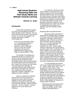 High School Students` Reasoning Skills and Their Study Habits and