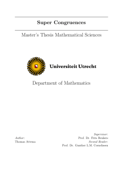 Super Congruences Master`s Thesis Mathematical Sciences