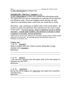 To Kill a Mockingbird by Harper Lee VOCABULARY: TKM Part I