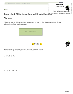 M4 Lesson ____ Lesson 1 Day 2: Multiplying and Factoring