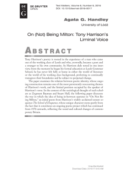On (Not) Being Milton: Tony Harrison`s Liminal Voice