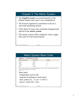 Chapter 3: The Metric System Metric System Basic Units