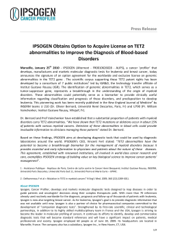 IPSOGEN Obtains Option to Acquire License on TET2 abnormalities