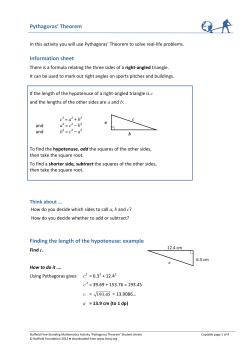 Pythagoras` Theorem Information sheet Finding the length of the