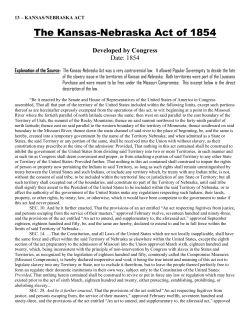 The Kansas-Nebraska Act of 1854