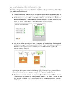 User Guide: Multiplication and Division Facts Learning Object This
