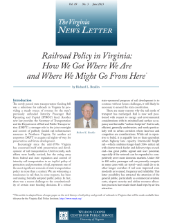 Railroad Policy in Virginia: How We Got Where We Are and Where