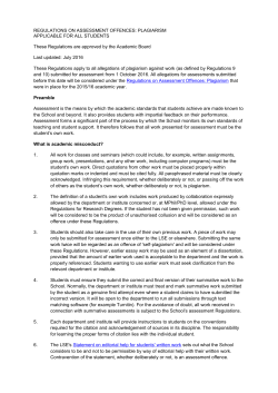 Regulations on assessment offences: plagiarism
