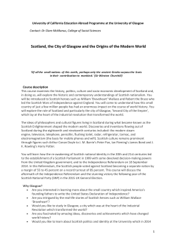 Scotland, the City of Glasgow and the Origins of the Modern World