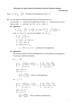Nth power of a square matrix and the Binet Formula for Fibonacci