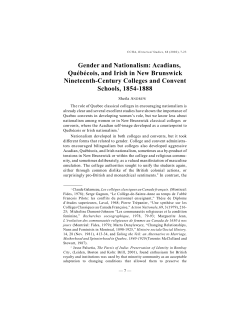 Gender and Nationalism: Acadians, Qu&eacute;b&eacute;cois, and Irish in New