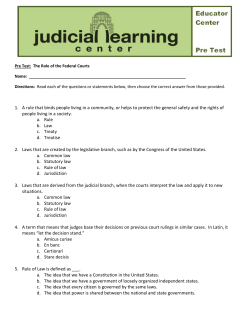 Judicial Learning Center &ndash; Pre Test &ndash; The Role of the Federal Courts