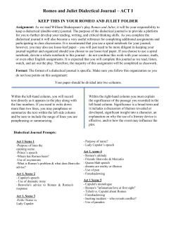 Romeo and Juliet Dialectical Journal &ndash; ACT I