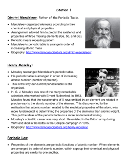 Station 1 Henry Moseley: Periodic Law: