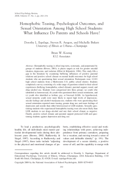 Homophobic Teasing, Psychological Outcomes, and Sexual