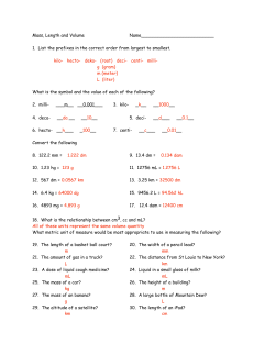 Mass, Length and Volume Name__________________________ 1