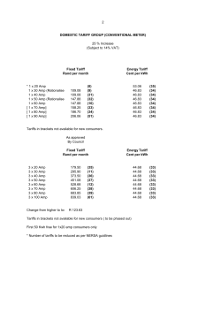 Fixed Tariff Energy Tariff Rand per month Cent per kWh * 1 x 20