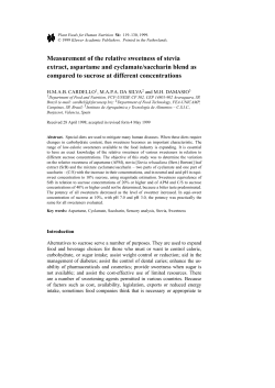 Measurement of the relative sweetness of stevia extract, aspartame