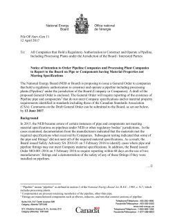 Notice of Intention to Order Pipeline Companies and Processing