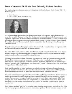 Poem of the week: To Althea, from Prison by Richard Lovelace