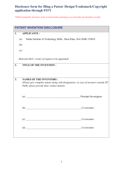 Disclosure form for filing a Patent /Design/Trademark/Copyright