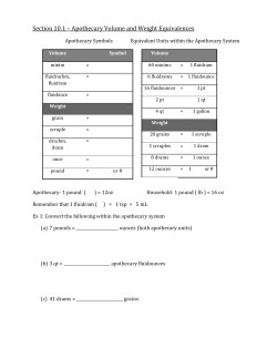 Section 10.1 – Apothecary Volume and Weight Equivalences