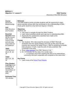 MODULE 1 Objective 1.3 Lesson C DNA Timeline Discovery of the