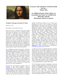 ITALIAN ART SOCIETY NEWSLETTER XXVII, 1 Winter 2016 An