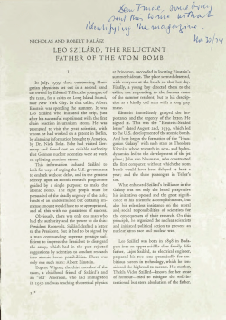 LEO SZILARD, THE RELUCTANT FATHER OF THE ATOM BOMB