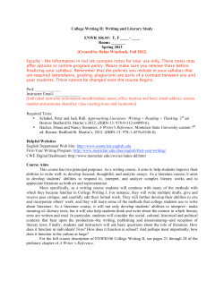 College Writing II: Writing and Literary Study ENWR 106.##: T, F