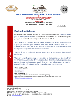 NINTH INTERNATIONAL CONFERENCE OF GEOMORPHOLOGY