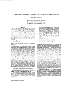 Algorithmic number theory-the complexity contribution