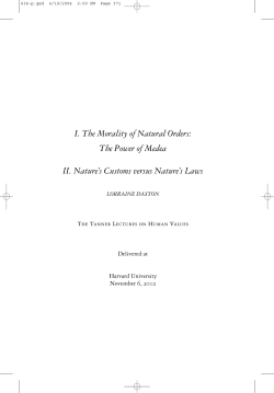 I. The Morality of Natural Orders - The Tanner Lectures on Human