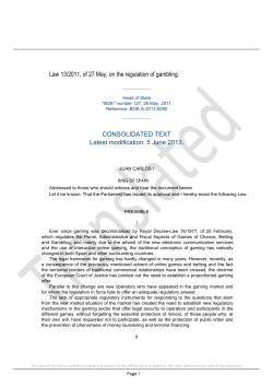 Law 13/2011, of 27 May, on Gaming Regulation