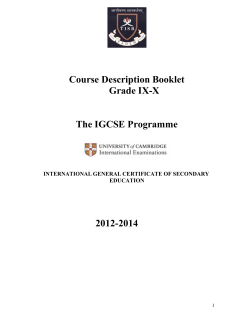 Course Description Booklet Grade IX-X The IGCSE